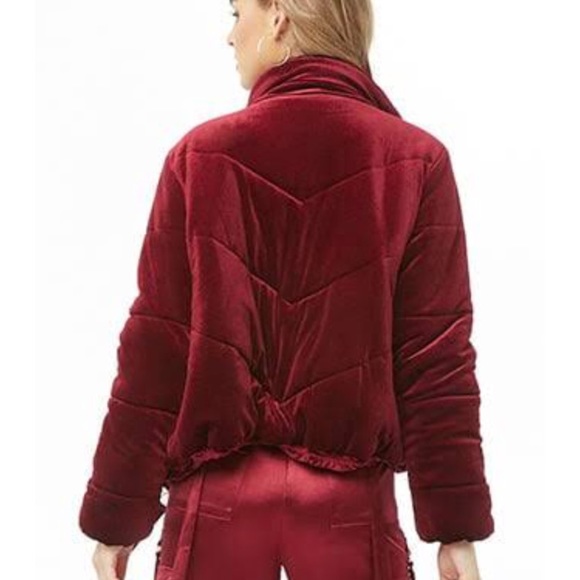 NWT red velvet puffer bomber jacket utility - Picture 2 of 4